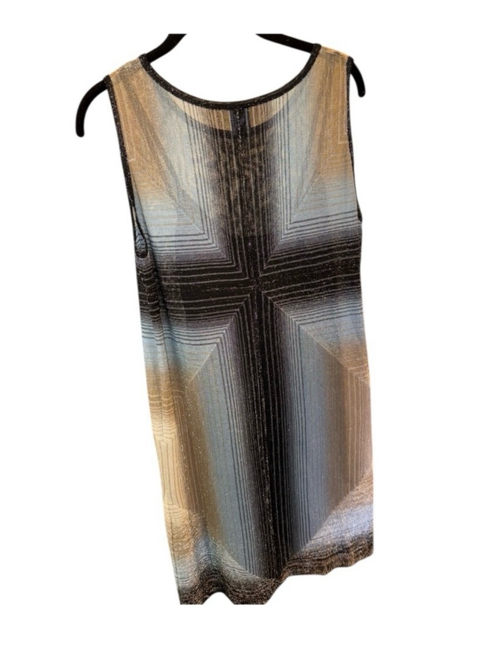 M by Missoni Sleeveless Geometric Knit Dress in Black, Blue & Gold